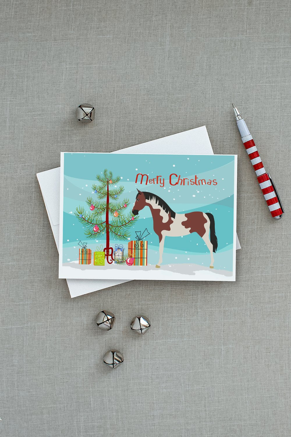 Pinto Horse Christmas Greeting Cards Pack of 8 Blank Cards with Envelopes Whimsical A7 Size 5x7