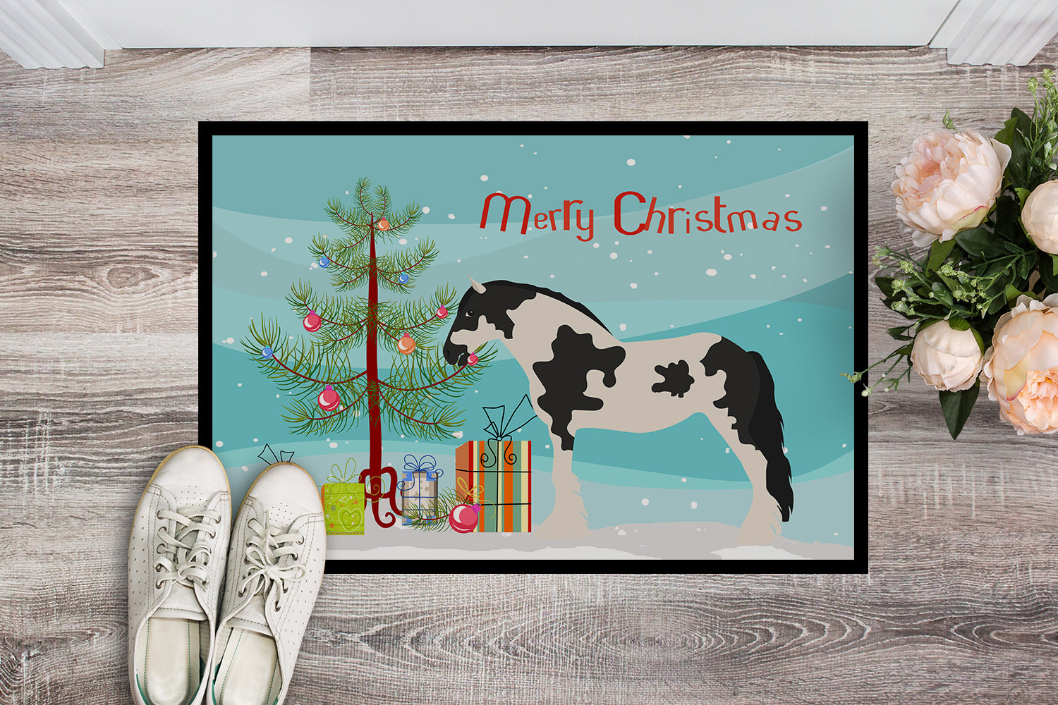 Cyldesdale Horse Christmas Doormat Indoor Outdoor 18H X 27W Front Door Mat Rugs for Entryway, Non Slip Washable