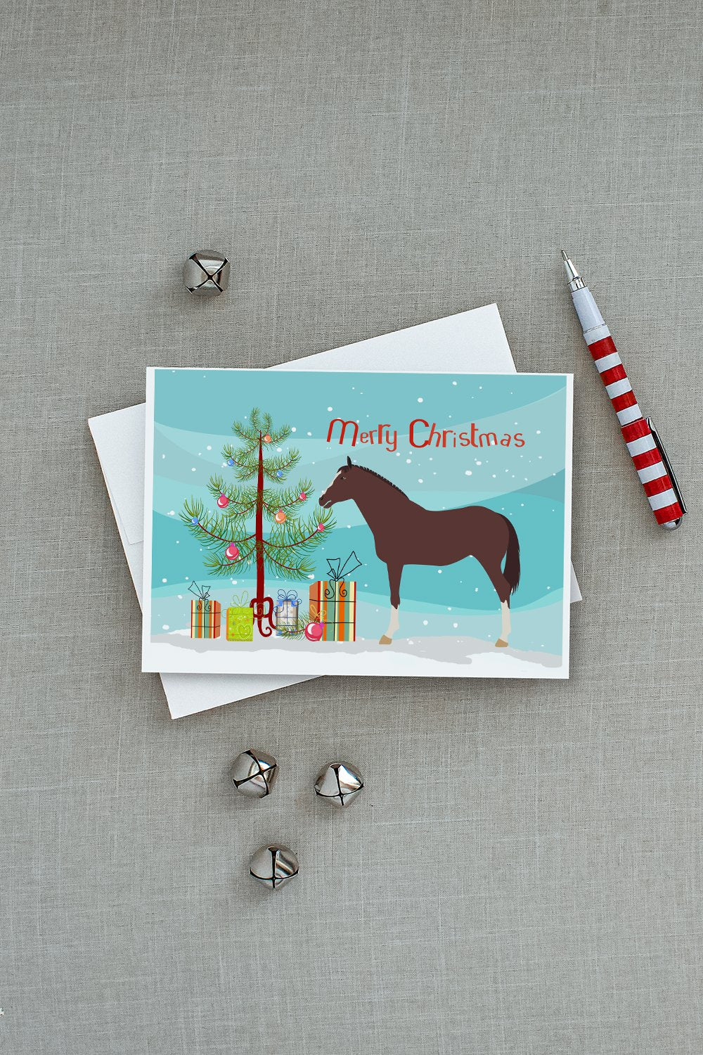 English Thoroughbred Horse Christmas Greeting Cards Pack of 8 Blank Cards with Envelopes Whimsical A7 Size 5x7
