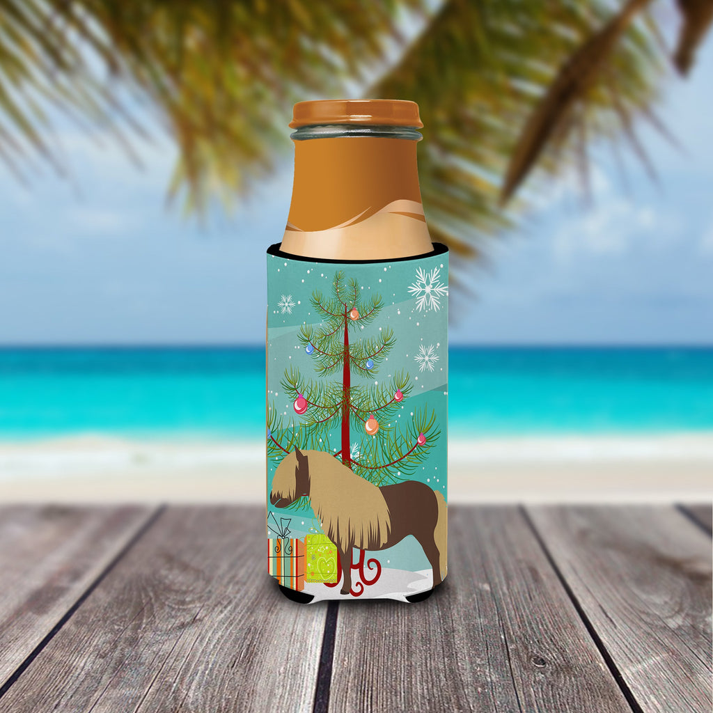 Shetland Pony Horse Christmas Slim Can Hugger , Insulated Foam Hugger for 12 oz Slim Cans, Beer Bottles & Water Bottles, Printed in USA