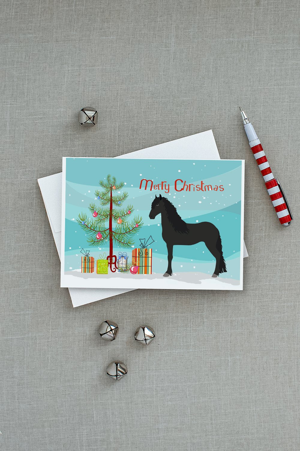 Friesian Horse Christmas Greeting Cards Pack of 8 Blank Cards with Envelopes Whimsical A7 Size 5x7