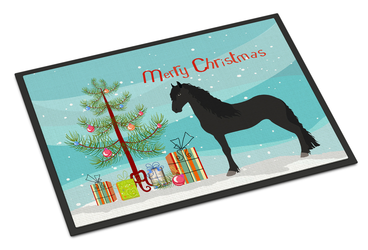 Friesian Horse Christmas Doormat Indoor Outdoor 18H X 27W Front Door Mat Rugs for Entryway, Non Slip Washable