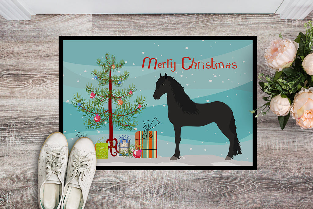 Friesian Horse Christmas Doormat Indoor Outdoor 18H X 27W Front Door Mat Rugs for Entryway, Non Slip Washable