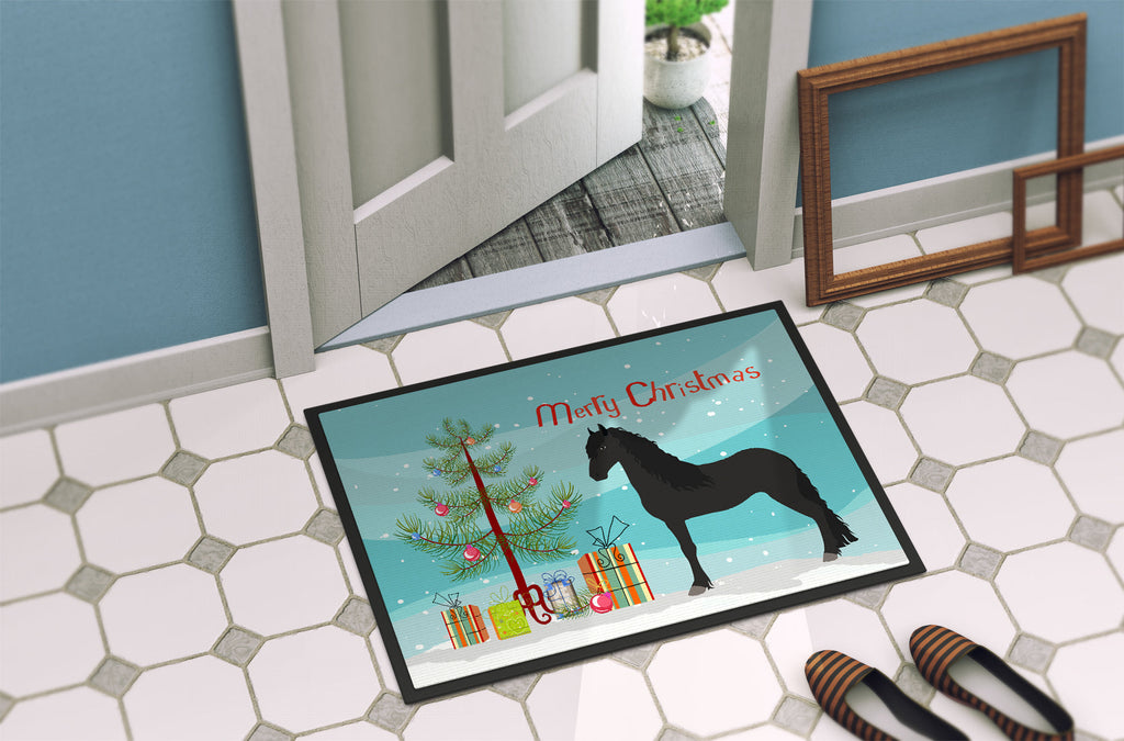 Friesian Horse Christmas Doormat Indoor Outdoor 18H X 27W Front Door Mat Rugs for Entryway, Non Slip Washable