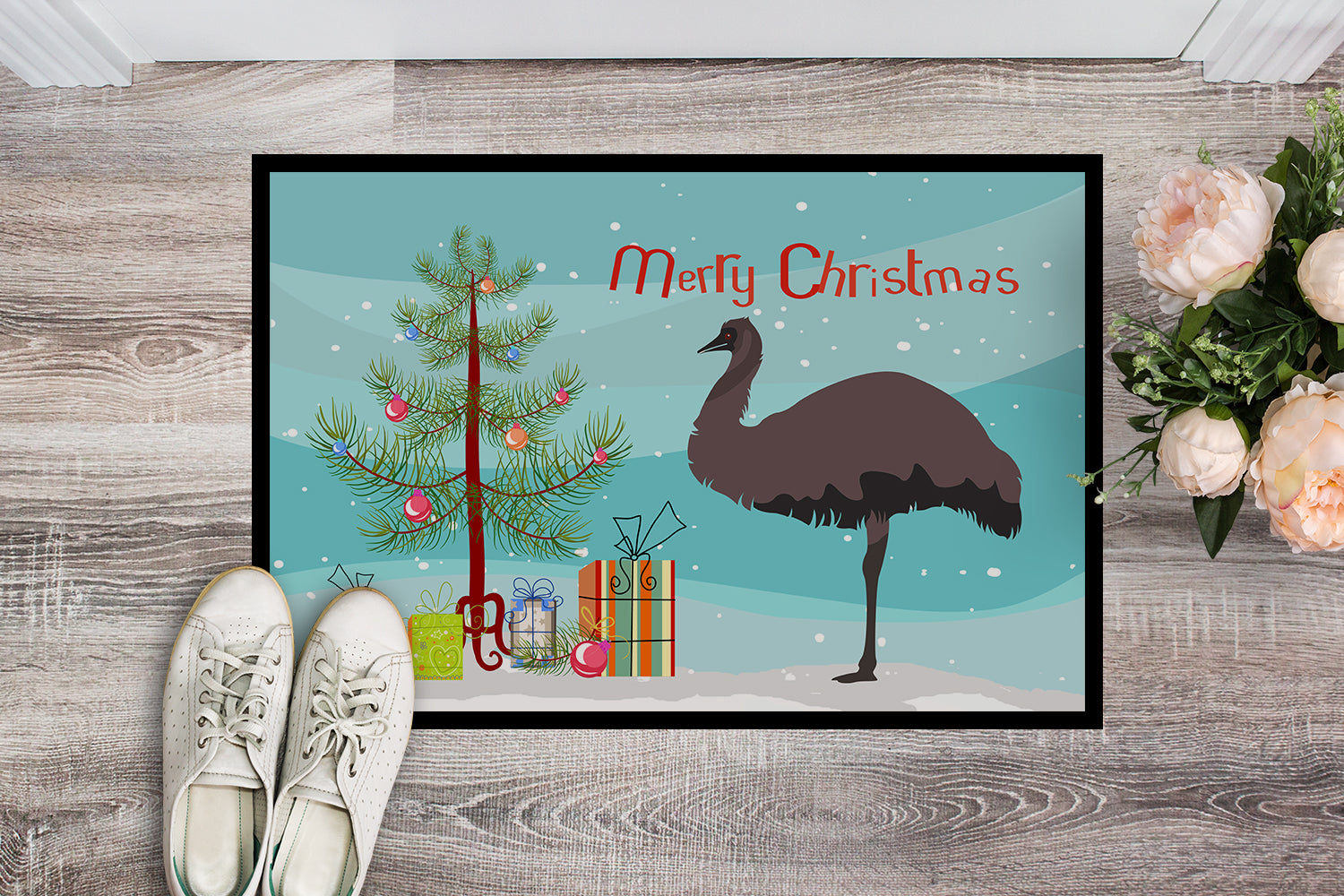 Emu Christmas Doormat Indoor Outdoor 24H X 36W Front Door Mat Rugs for Entryway, Non Slip Washable Low Pile,