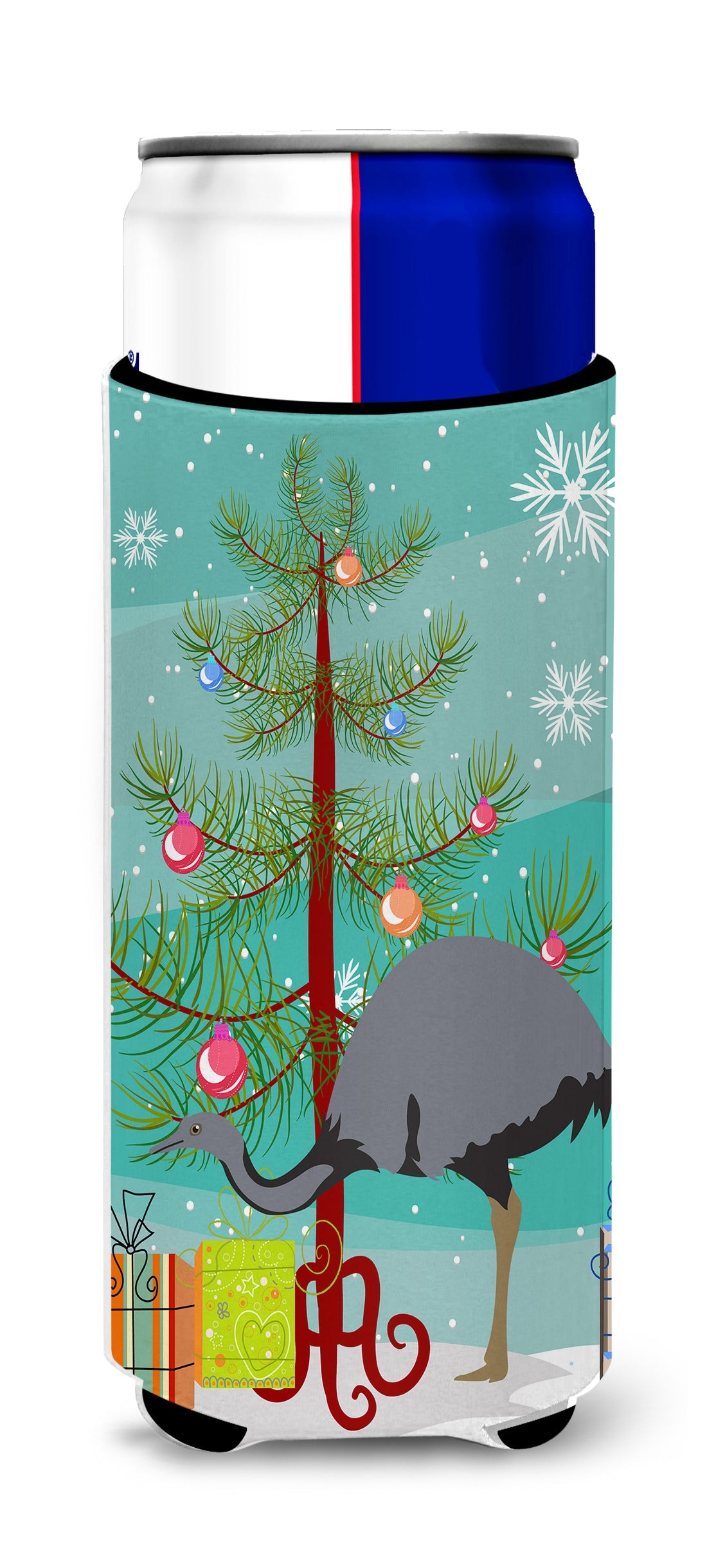 Rhea  Christmas Slim Can Hugger , Insulated Foam Hugger for 12 oz Slim Cans, Beer Bottles & Water Bottles, Printed in USA