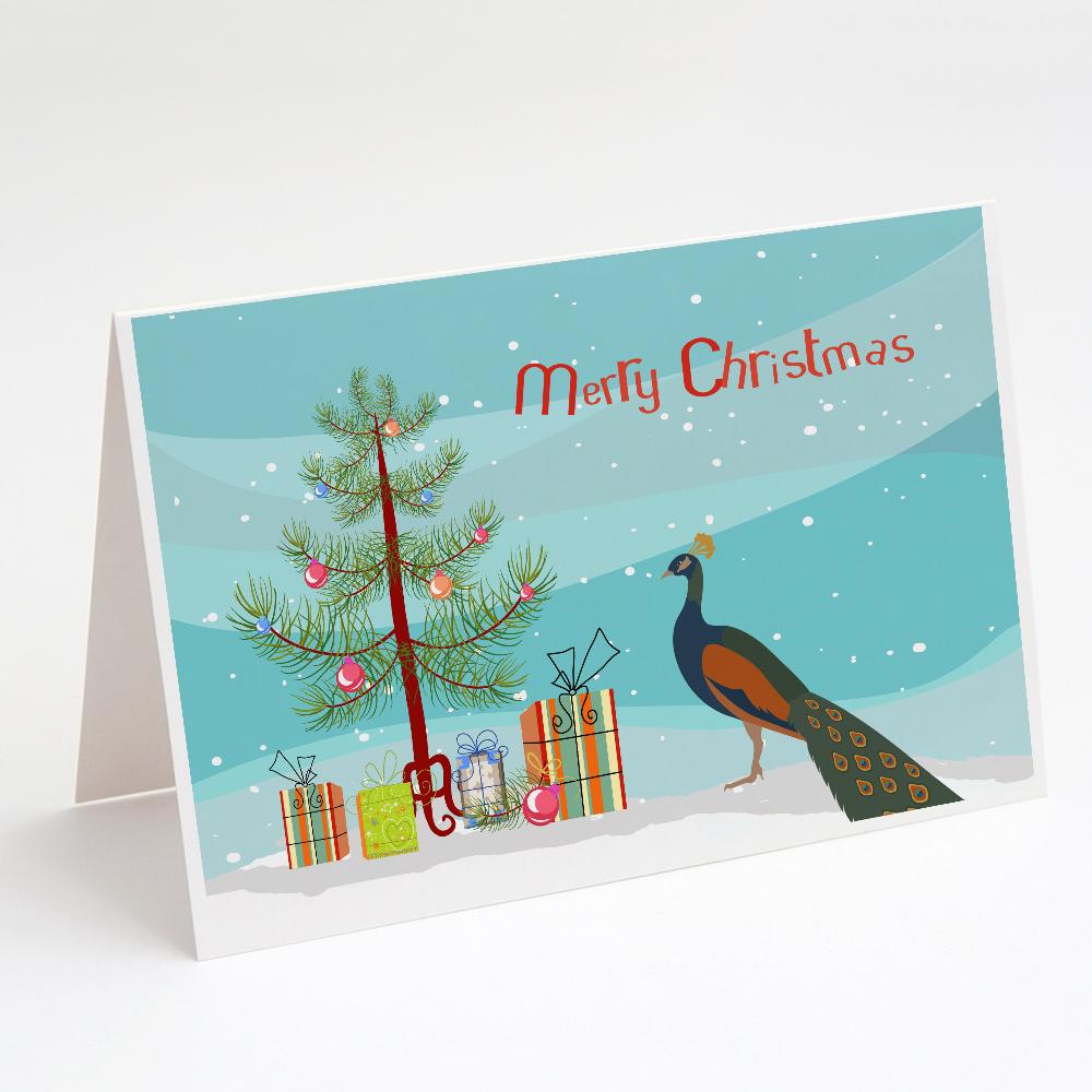 Indian Peacock Peafowl Christmas Greeting Cards Pack of 8 Blank Cards with Envelopes Whimsical A7 Size 5x7
