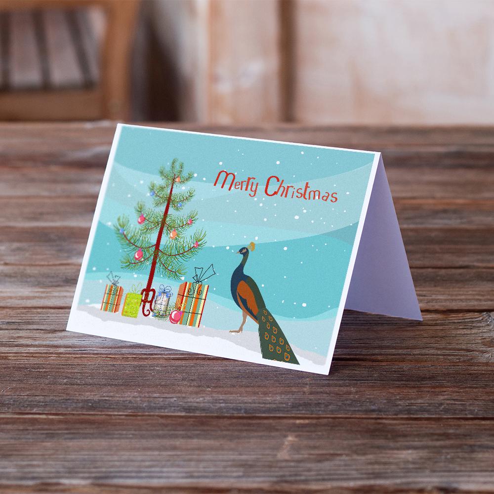 Indian Peacock Peafowl Christmas Greeting Cards Pack of 8 Blank Cards with Envelopes Whimsical A7 Size 5x7