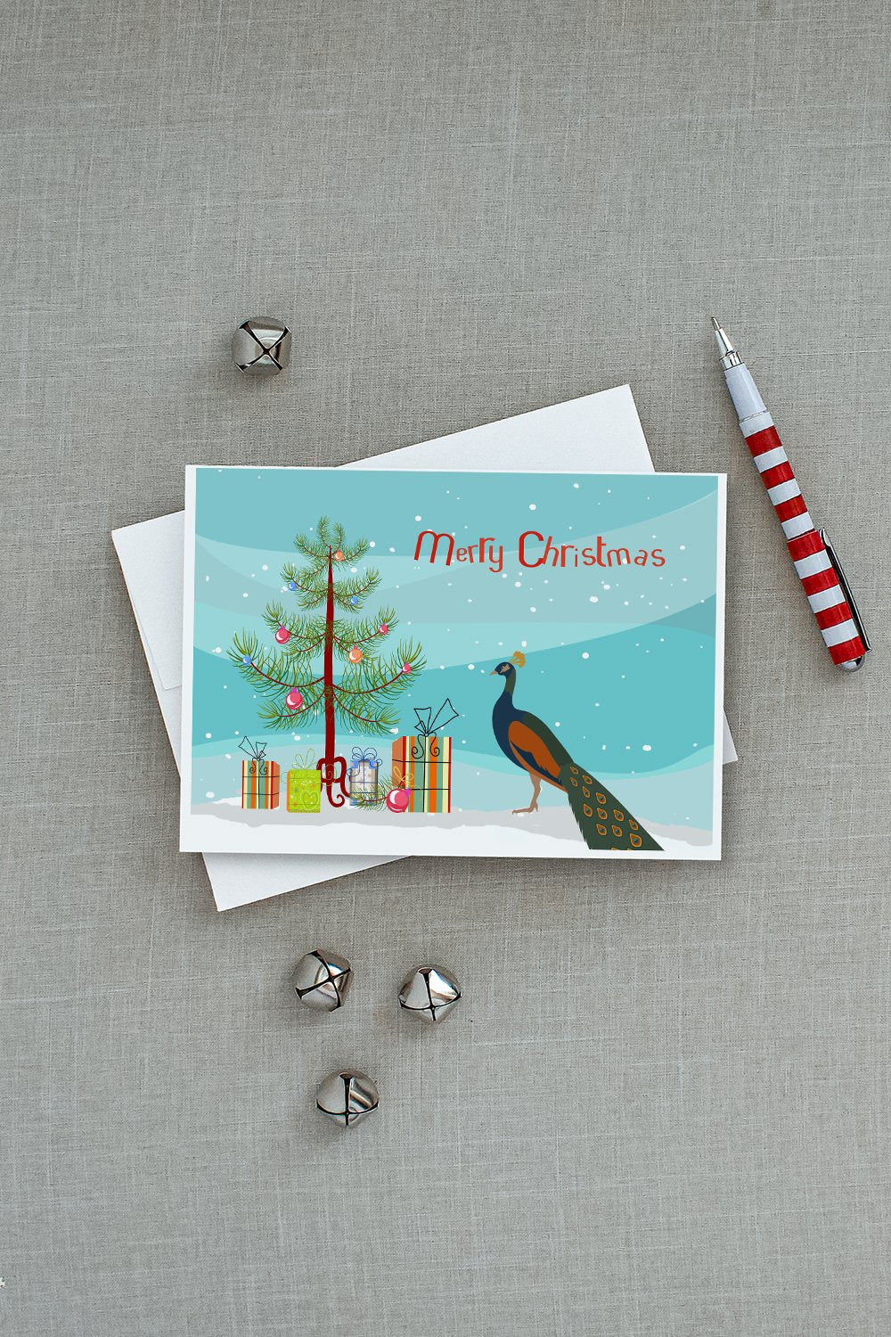 Indian Peacock Peafowl Christmas Greeting Cards Pack of 8 Blank Cards with Envelopes Whimsical A7 Size 5x7
