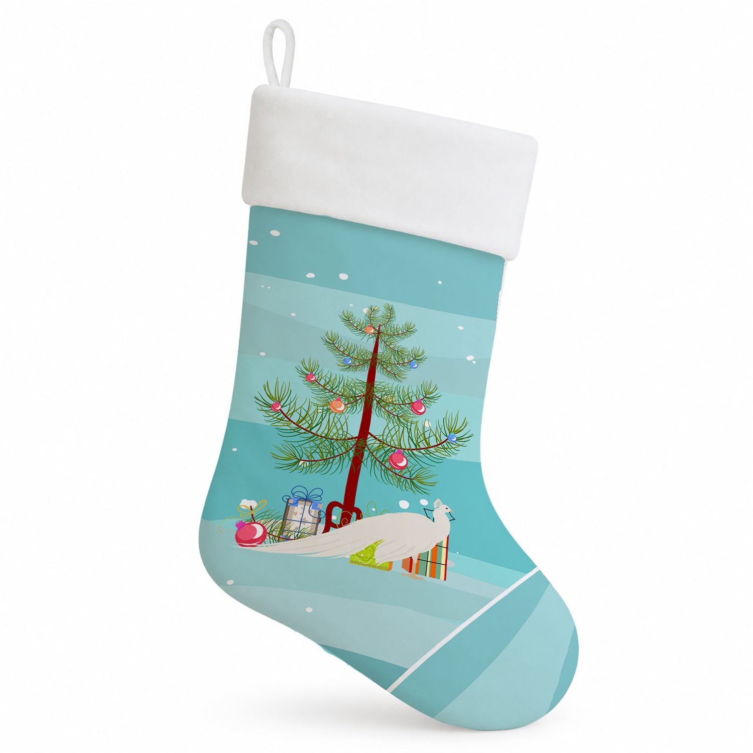White Peacock Peafowl Christmas Holiday Stocking Double-Sided Print, Polyester Suede,11x18, Made in USA