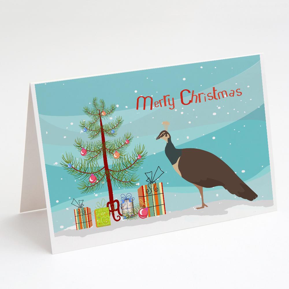 Indian Peahen Peafowl Christmas Greeting Cards Pack of 8 Blank Cards with Envelopes Whimsical A7 Size 5x7