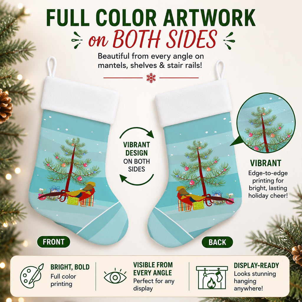 Golden or Chinese Pheasant Christmas Holiday Stocking Double-Sided Print, Polyester Suede,11x18, Made in USA