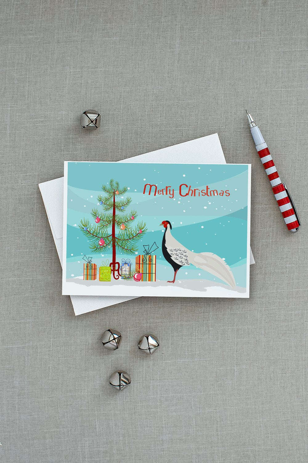 Silver Pheasant Christmas Greeting Cards Pack of 8 Blank Cards with Envelopes Whimsical A7 Size 5x7