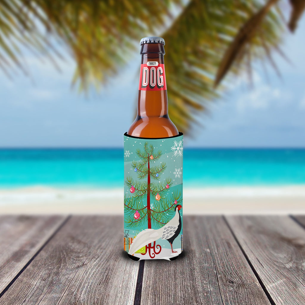 Silver Pheasant Christmas Slim Can Hugger , Insulated Foam Hugger for 12 oz Slim Cans, Beer Bottles & Water Bottles, Printed in USA
