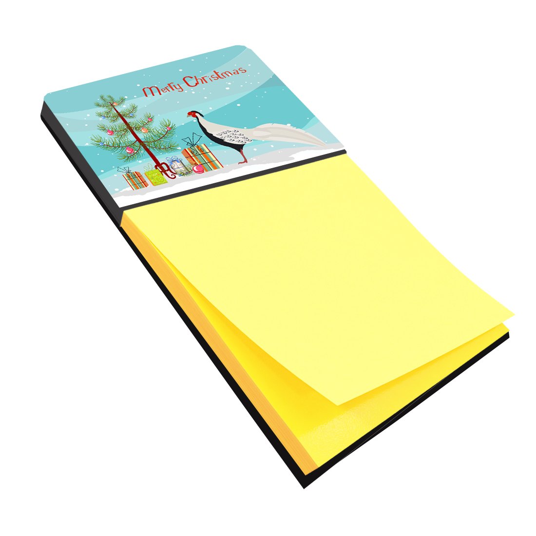 Silver Pheasant Christmas Watercolor Sticky Note Holder Refillable Dispenser Desk Accessory 3x3 Pad Gift