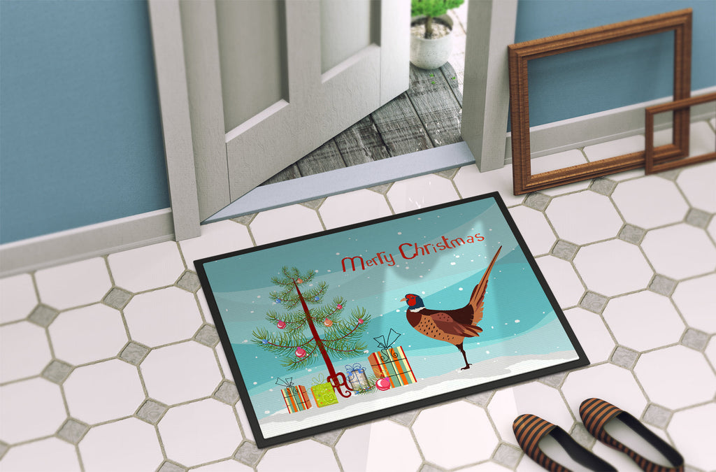 Ring-necked Common Pheasant Christmas Doormat Indoor Outdoor 18H X 27W Front Door Mat Rugs for Entryway, Non Slip Washable