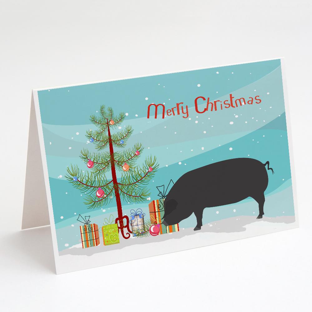 Devon Large Black Pig Christmas Greeting Cards Pack of 8 Blank Cards with Envelopes Whimsical A7 Size 5x7