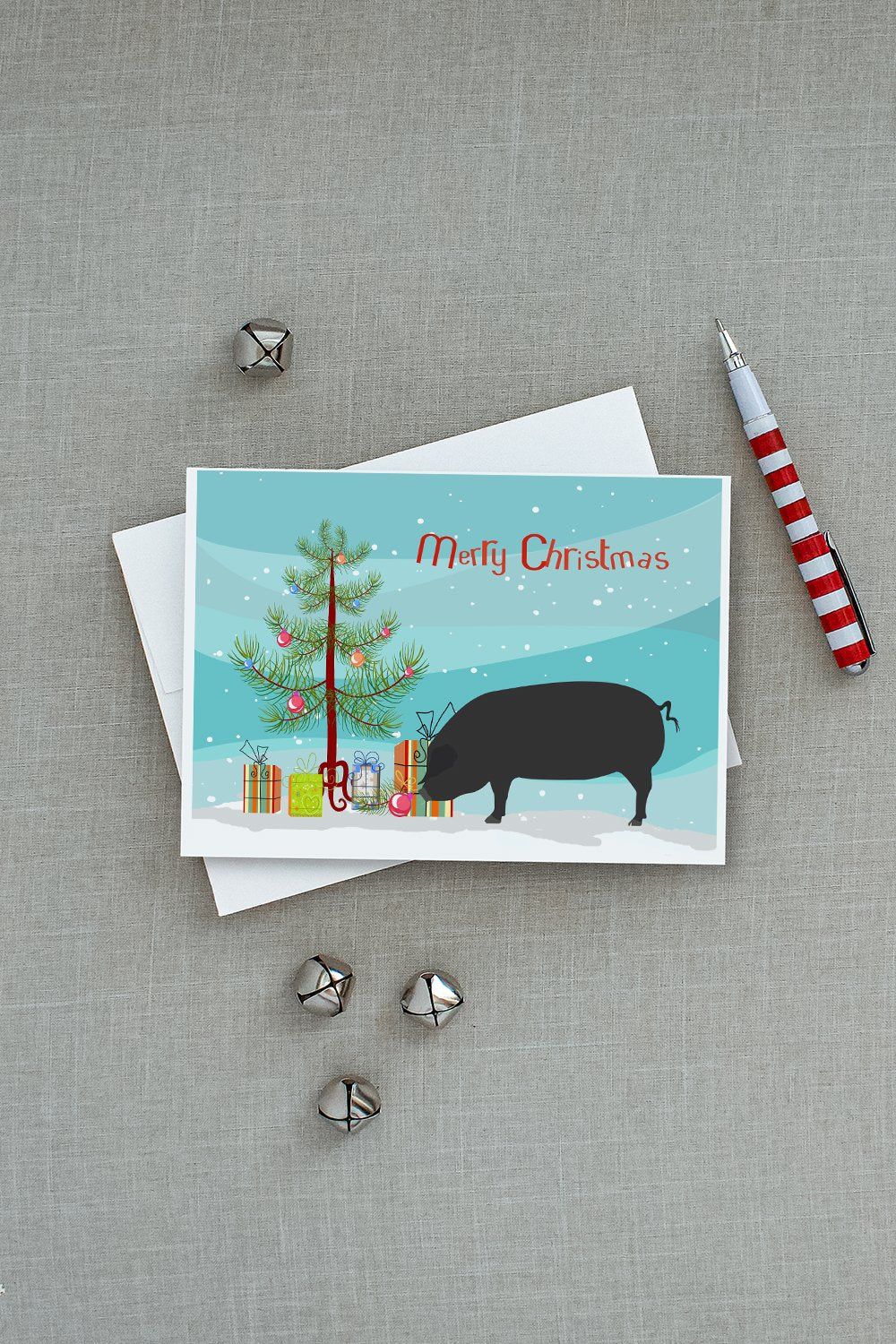 Devon Large Black Pig Christmas Greeting Cards Pack of 8 Blank Cards with Envelopes Whimsical A7 Size 5x7