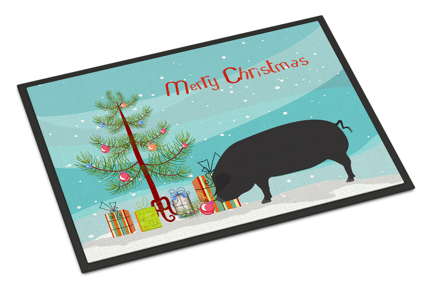 Devon Large Black Pig Christmas Doormat Indoor Outdoor 18H X 27W Front Door Mat Rugs for Entryway, Non Slip Washable