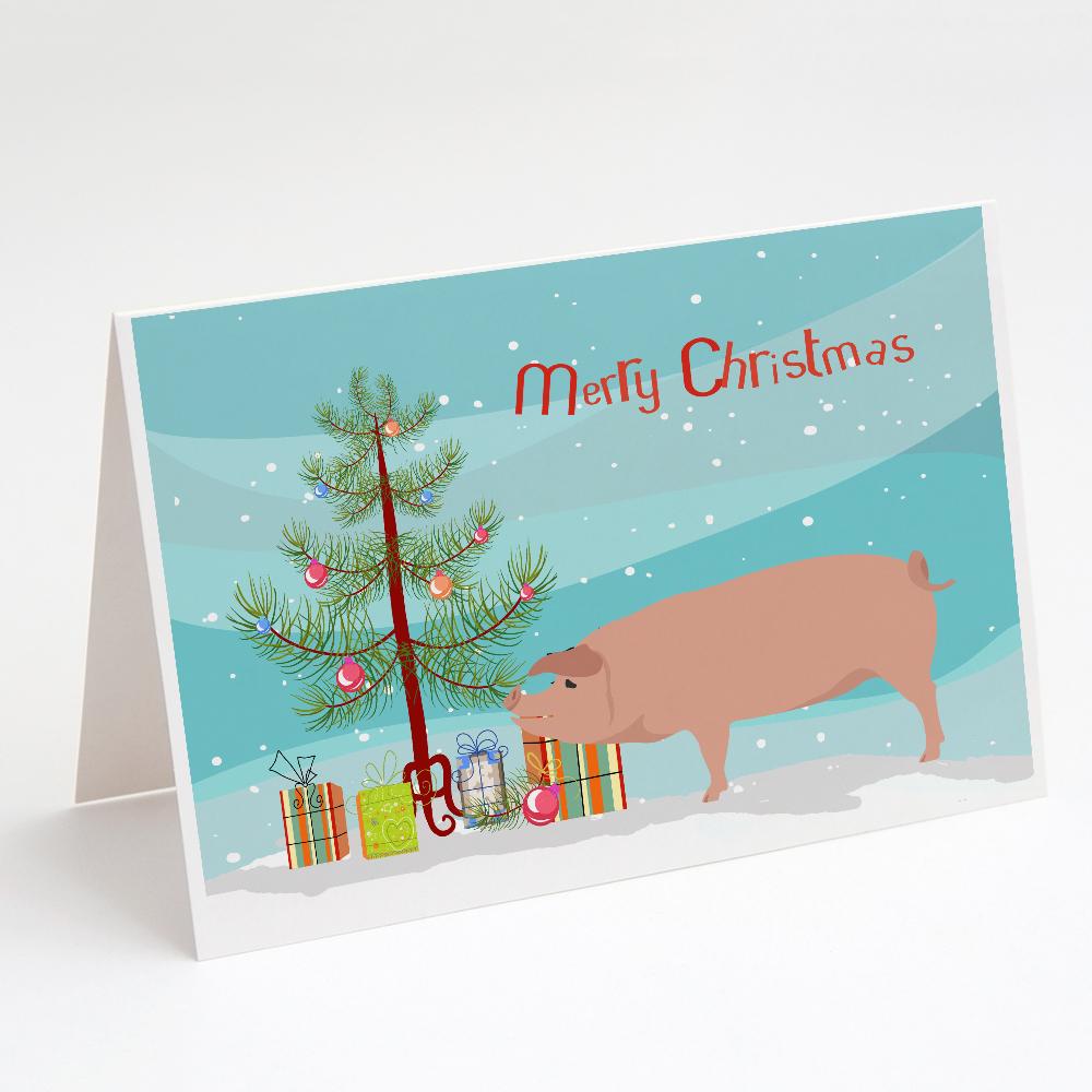 American Landrace Pig Christmas Greeting Cards Pack of 8 Blank Cards with Envelopes Whimsical A7 Size 5x7