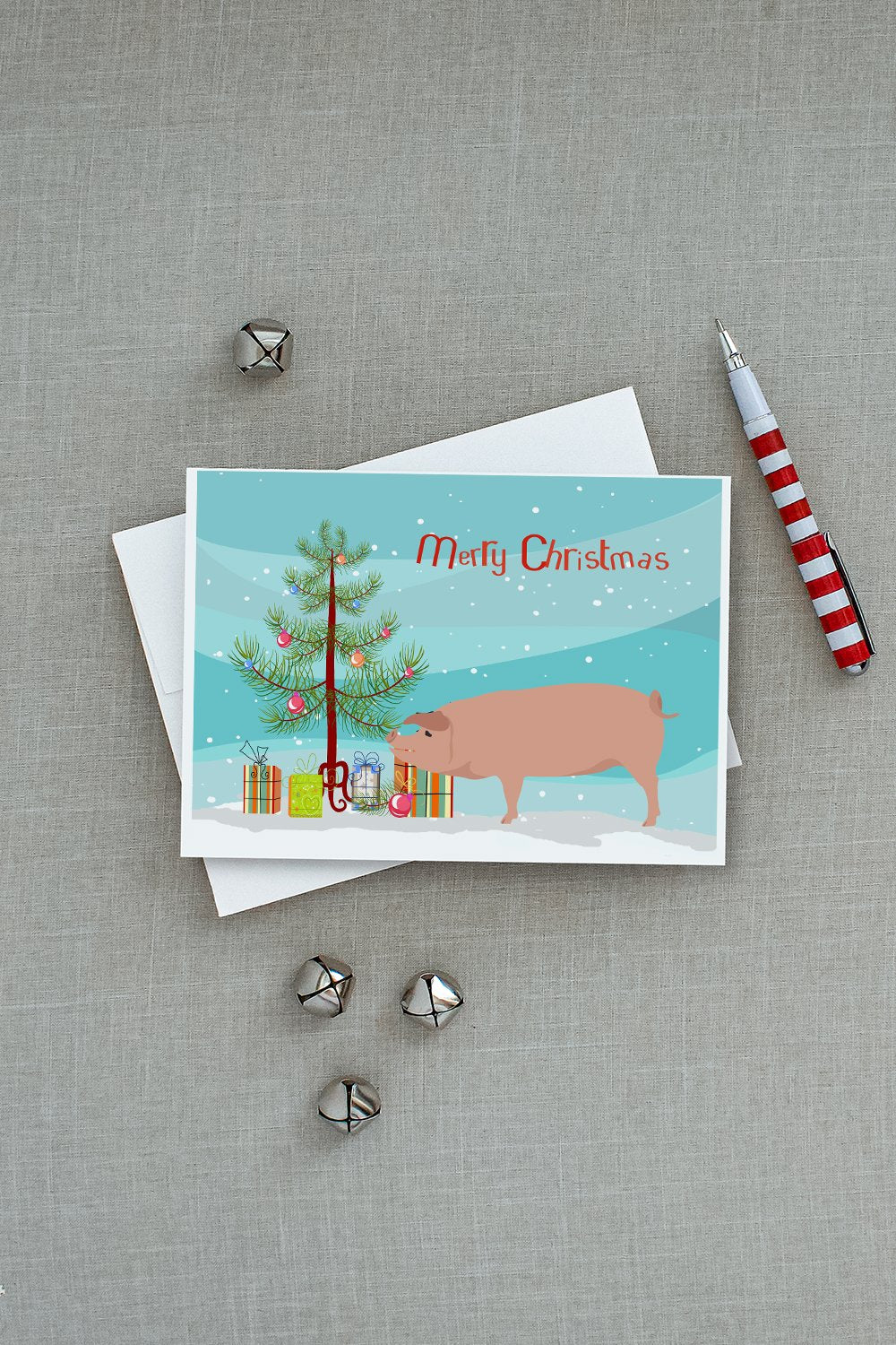 American Landrace Pig Christmas Greeting Cards Pack of 8 Blank Cards with Envelopes Whimsical A7 Size 5x7