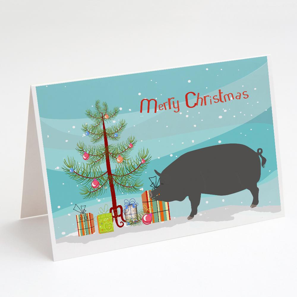 Berkshire Pig Christmas Greeting Cards Pack of 8 Blank Cards with Envelopes Whimsical A7 Size 5x7