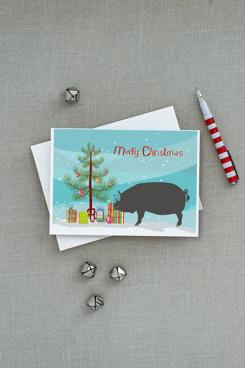 Berkshire Pig Christmas Greeting Cards Pack of 8 Blank Cards with Envelopes Whimsical A7 Size 5x7