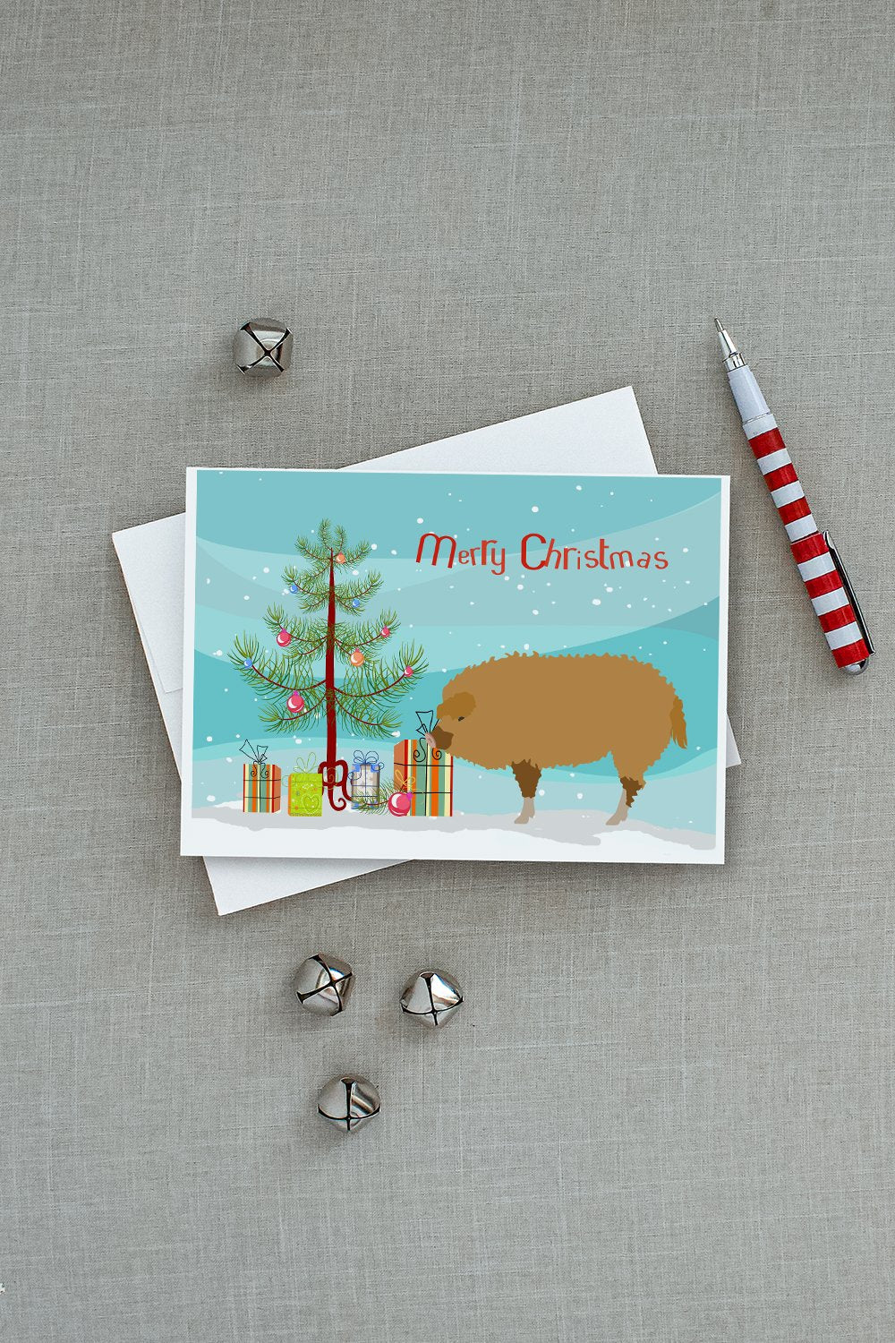 Hungarian Mangalica Pig Christmas Greeting Cards Pack of 8 Blank Cards with Envelopes Whimsical A7 Size 5x7