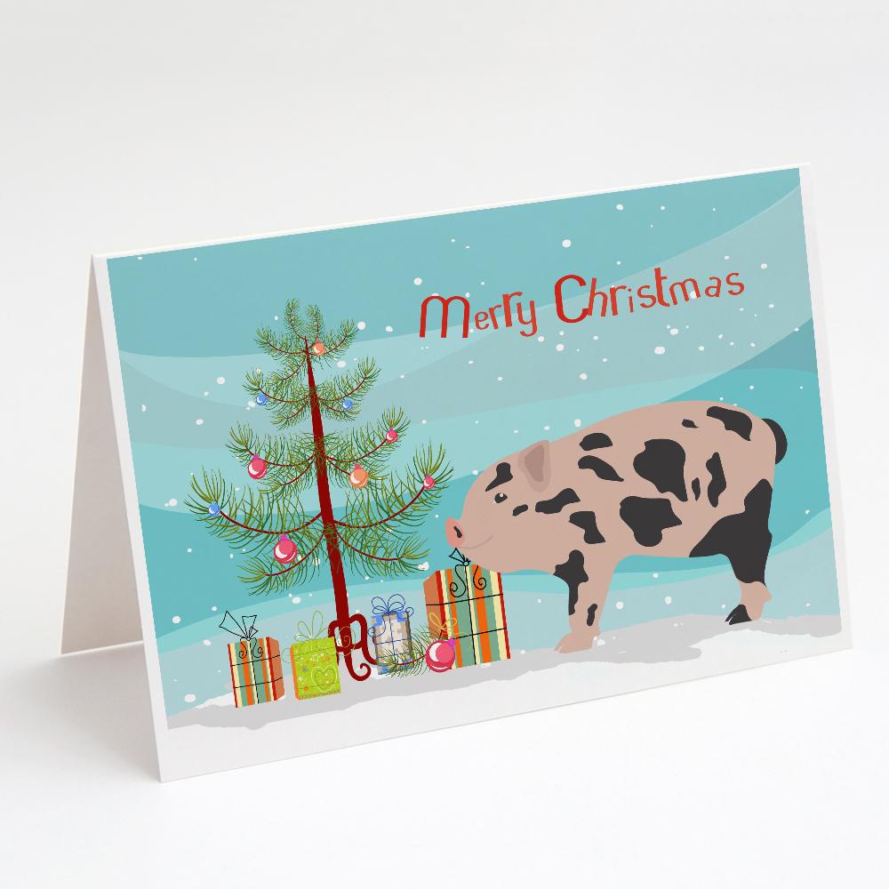 Mini Miniature Pig Christmas Greeting Cards Pack of 8 Blank Cards with Envelopes Whimsical A7 Size 5x7