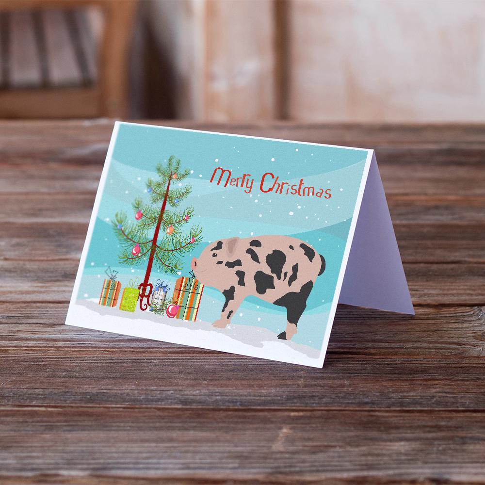 Mini Miniature Pig Christmas Greeting Cards Pack of 8 Blank Cards with Envelopes Whimsical A7 Size 5x7