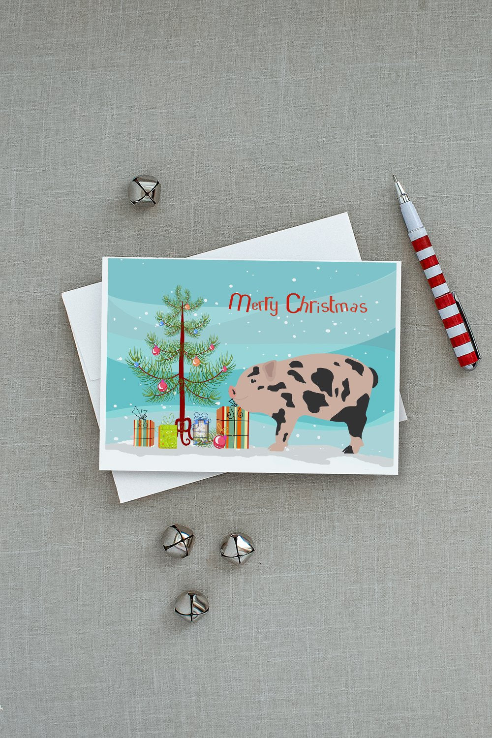 Mini Miniature Pig Christmas Greeting Cards Pack of 8 Blank Cards with Envelopes Whimsical A7 Size 5x7