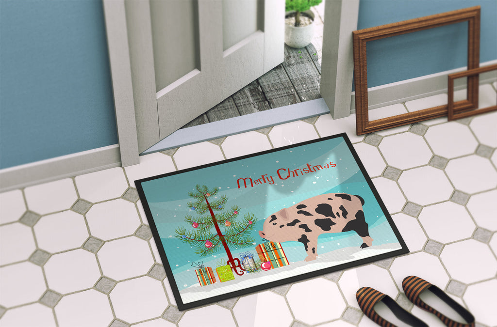 Mini Miniature Pig Christmas Doormat Indoor Outdoor 18H X 27W Front Door Mat Rugs for Entryway, Non Slip Washable