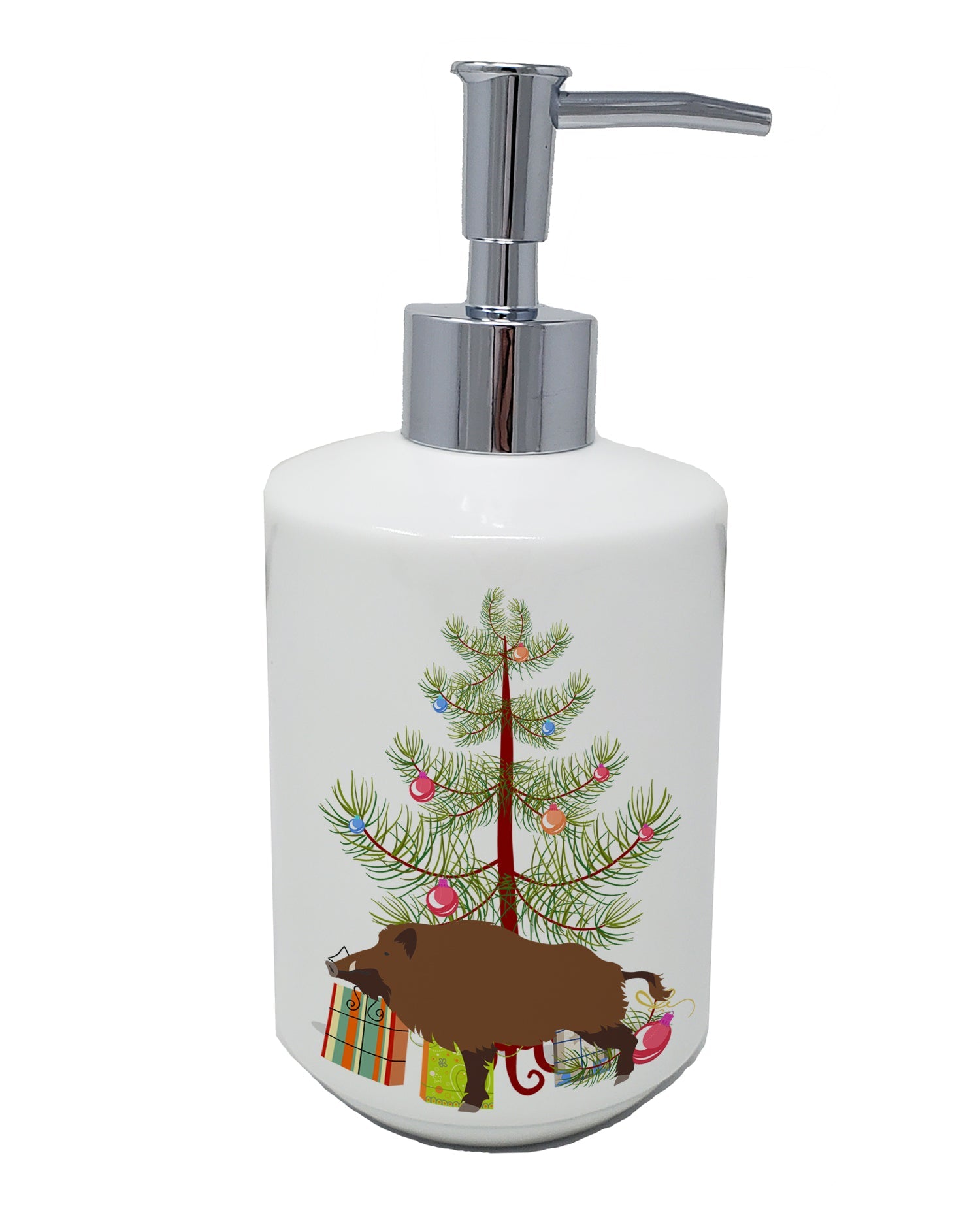 Wild Boar Pig Christmas Ceramic Soap Dispenser , Empty Refillable Hand Soap Pump Bottle for Bathroom Kitchen