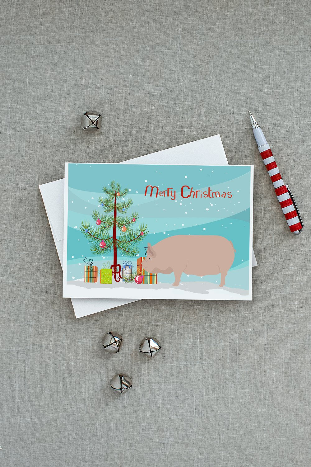 Welsh Pig Christmas Greeting Cards Pack of 8 Blank Cards with Envelopes Whimsical A7 Size 5x7