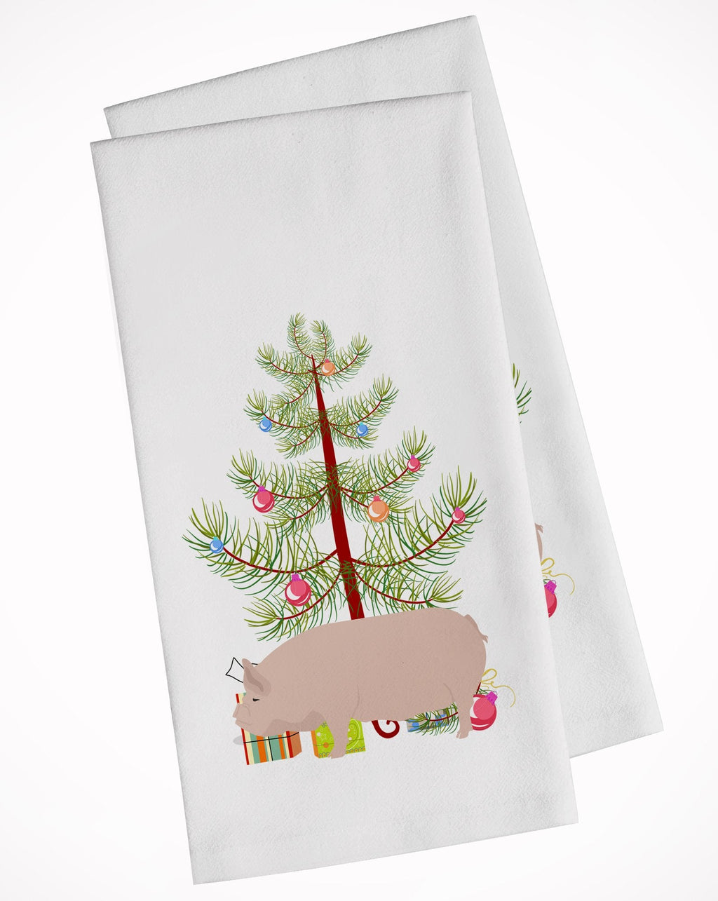Welsh Pig Christmas Kitchen Towel Set of 2 White Dish Towels Decorative Bathroom Hand towel for Hand, Face, Hair, Yoga, Tea, Dishcloth, 19 X 28", White