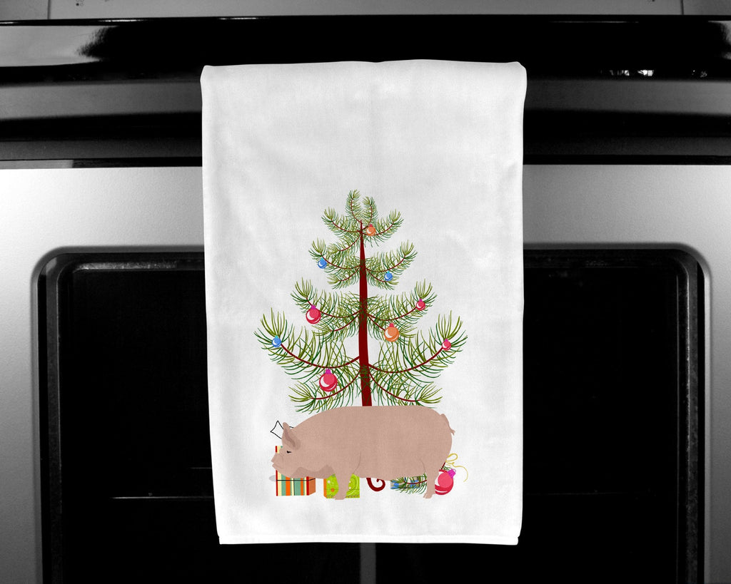 Welsh Pig Christmas Kitchen Towel Set of 2 White Dish Towels Decorative Bathroom Hand towel for Hand, Face, Hair, Yoga, Tea, Dishcloth, 19 X 28", White