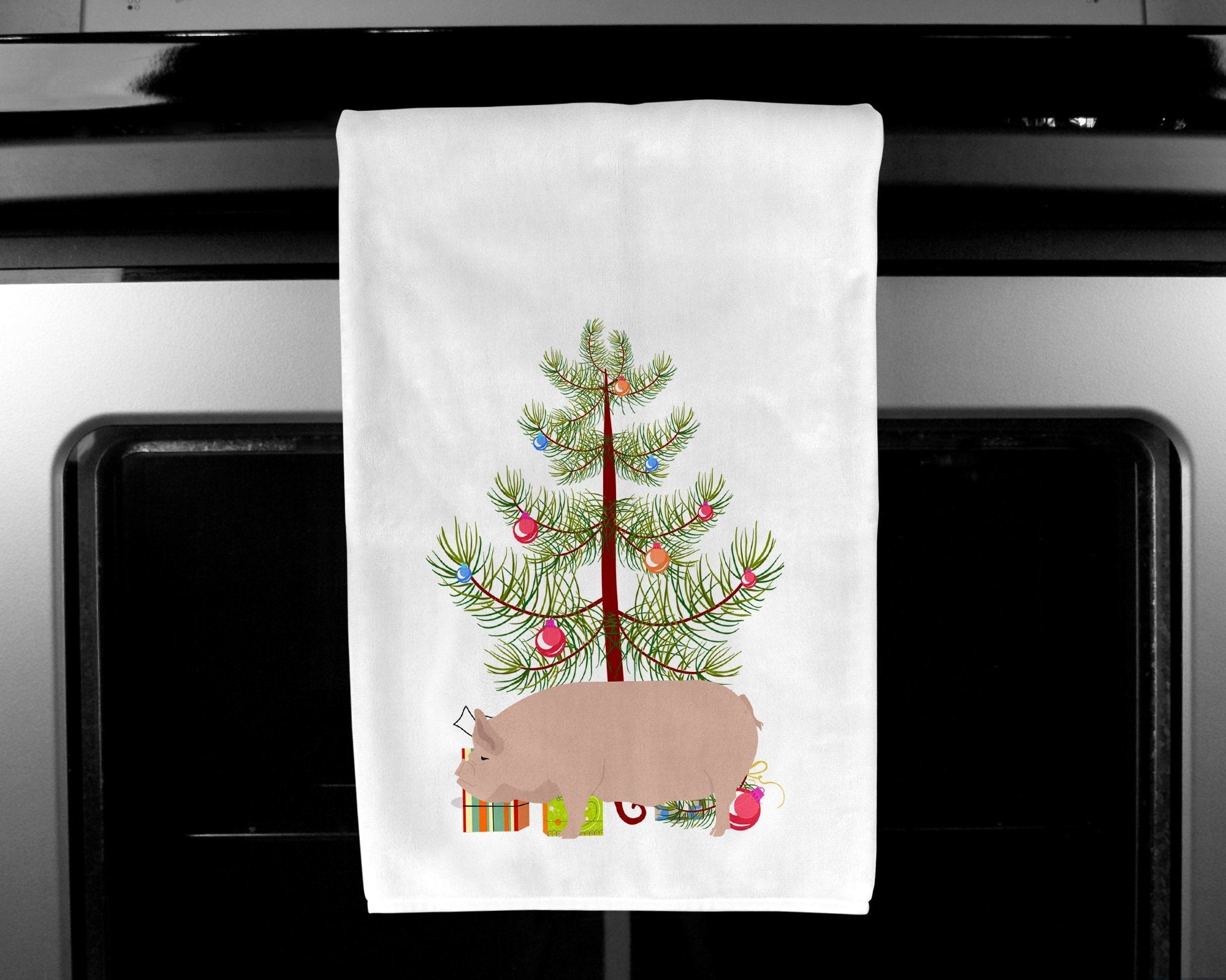 Welsh Pig Christmas Kitchen Towel Set of 2 White Dish Towels Decorative Bathroom Hand towel for Hand, Face, Hair, Yoga, Tea, Dishcloth, 19 X 28", White