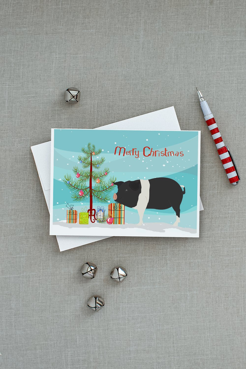 Hampshire Pig Christmas Greeting Cards Pack of 8 Blank Cards with Envelopes Whimsical A7 Size 5x7