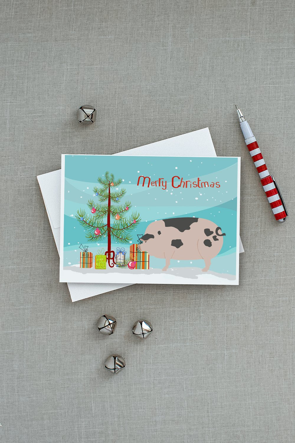 Gloucester Old Spot Pig Christmas Greeting Cards Pack of 8 Blank Cards with Envelopes Whimsical A7 Size 5x7