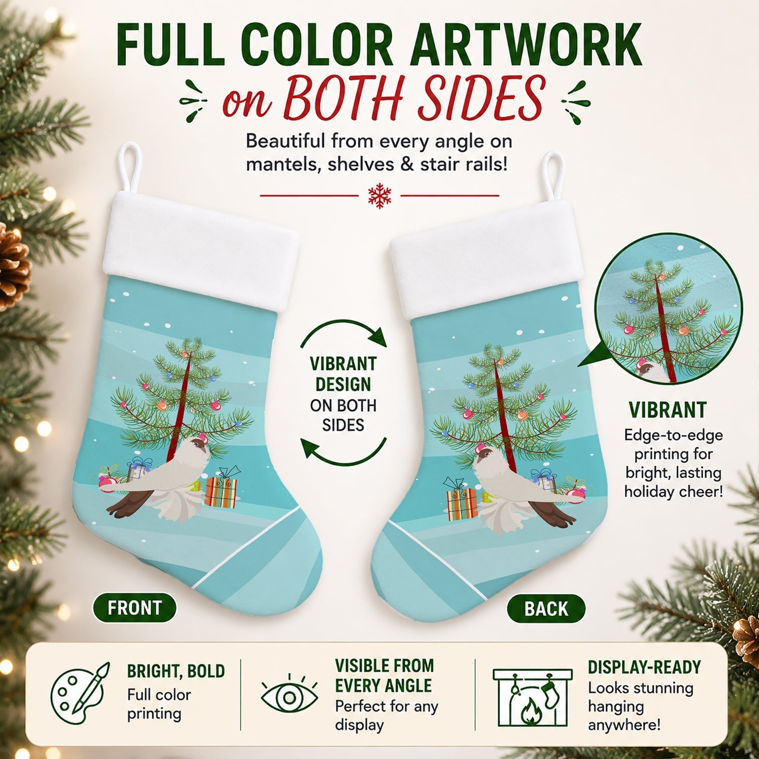 German Helmet Pigeon Christmas Holiday Stocking Double-Sided Print, Polyester Suede,11x18, Made in USA
