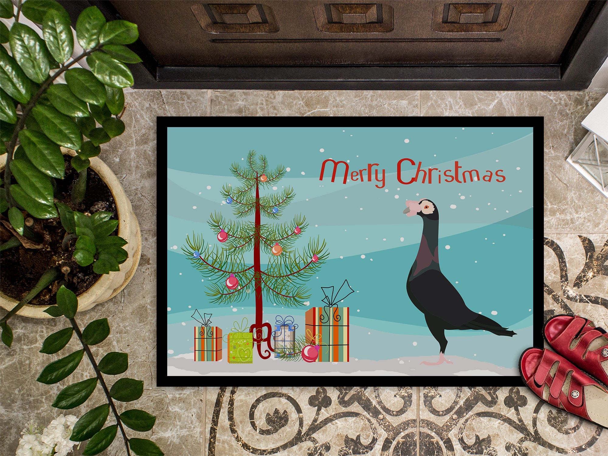English Carrier Pigeon Christmas Doormat Indoor Outdoor 18H X 27W Front Door Mat Rugs for Entryway, Non Slip Washable