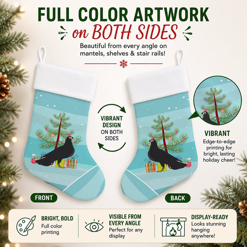 Budapest Highflyer Pigeon Christmas Holiday Stocking Double-Sided Print, Polyester Suede,11x18, Made in USA