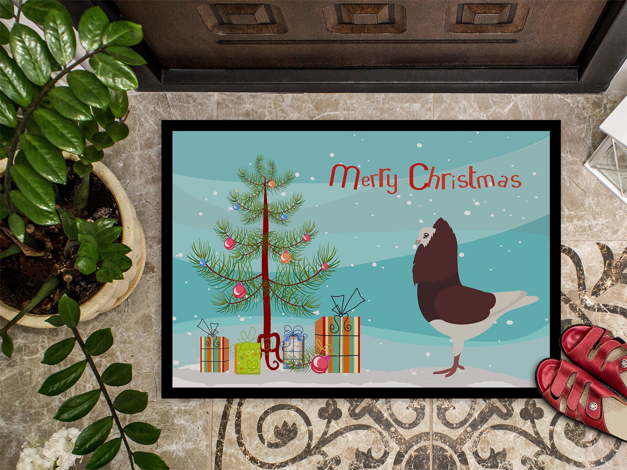 Capuchin Red Pigeon Christmas Doormat Indoor Outdoor 24H X 36W Front Door Mat Rugs for Entryway, Non Slip Washable Low Pile,