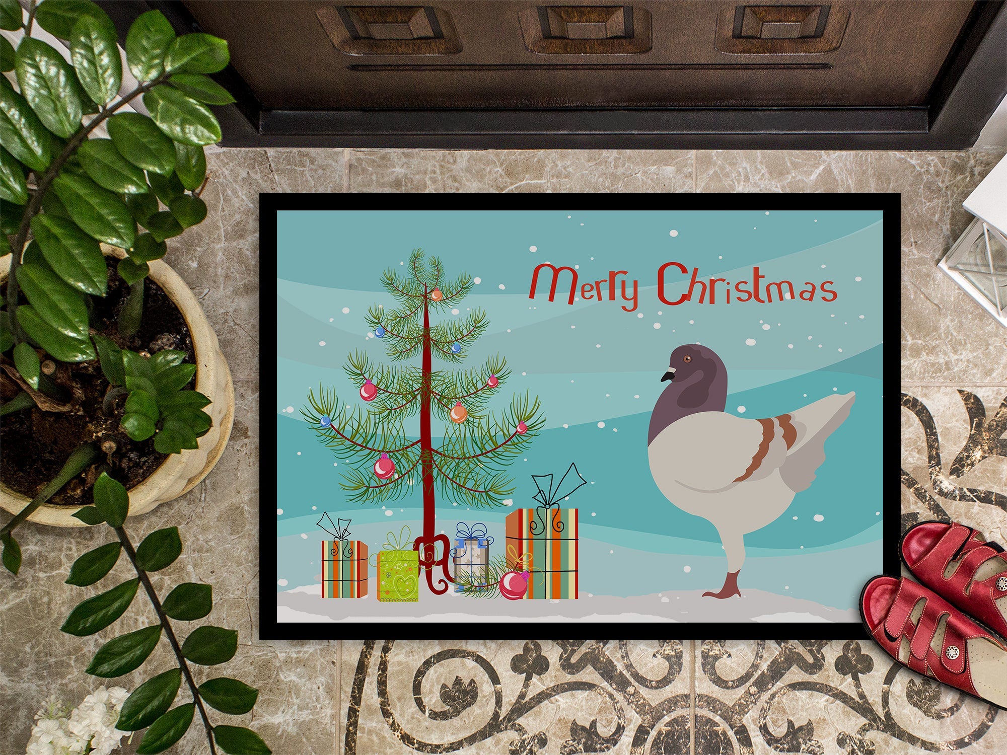 German Modena Pigeon Christmas Doormat Indoor Outdoor 24H X 36W Front Door Mat Rugs for Entryway, Non Slip Washable Low Pile,