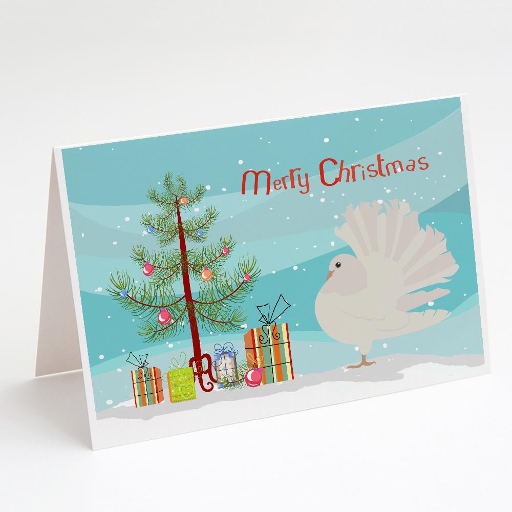 Silver Fantail Pigeon Christmas Greeting Cards Pack of 8 Blank Cards with Envelopes Whimsical A7 Size 5x7
