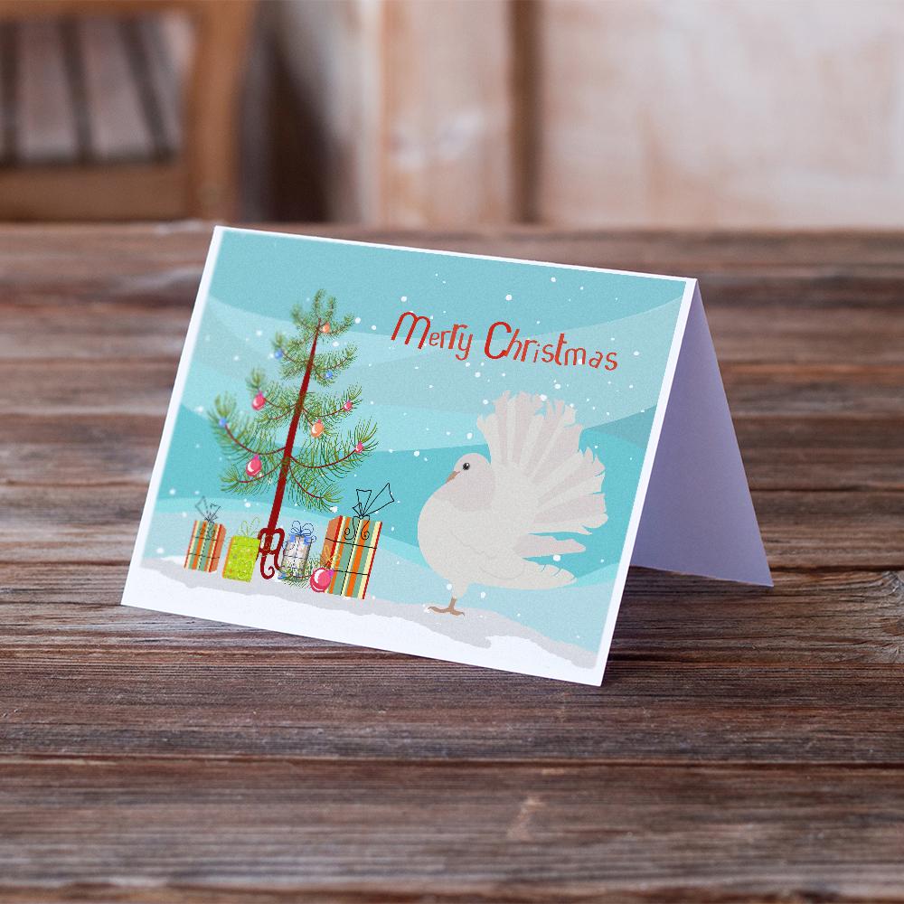 Silver Fantail Pigeon Christmas Greeting Cards Pack of 8 Blank Cards with Envelopes Whimsical A7 Size 5x7