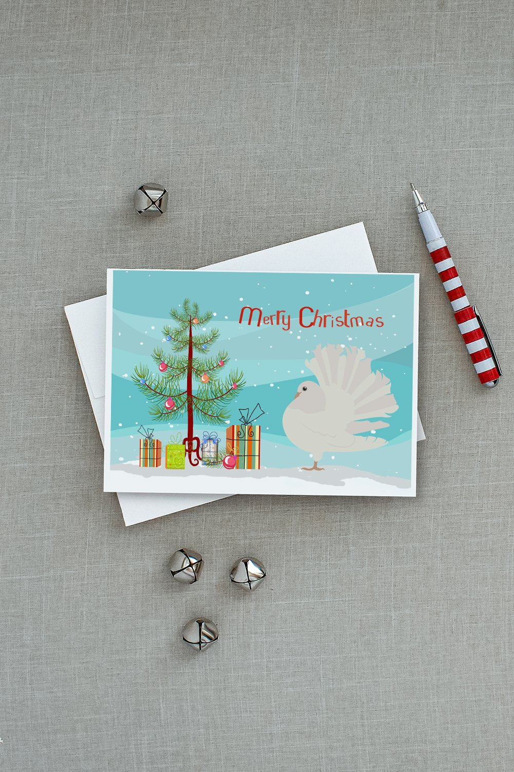 Silver Fantail Pigeon Christmas Greeting Cards Pack of 8 Blank Cards with Envelopes Whimsical A7 Size 5x7