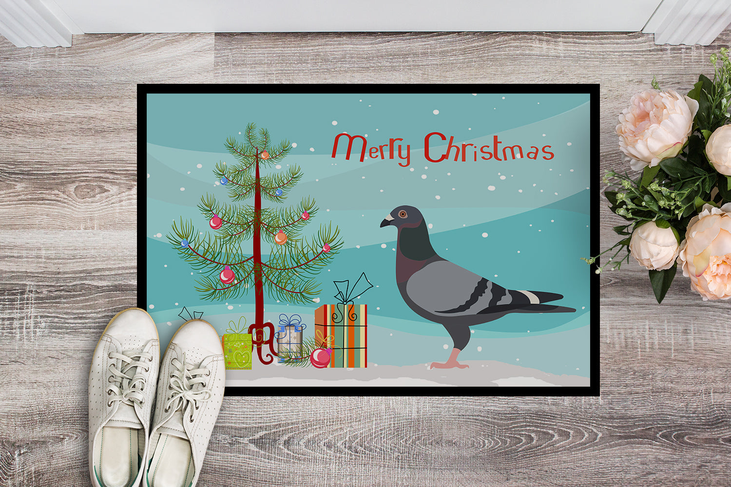Racing Pigeon Christmas Doormat Indoor Outdoor 24H X 36W Front Door Mat Rugs for Entryway, Non Slip Washable Low Pile,