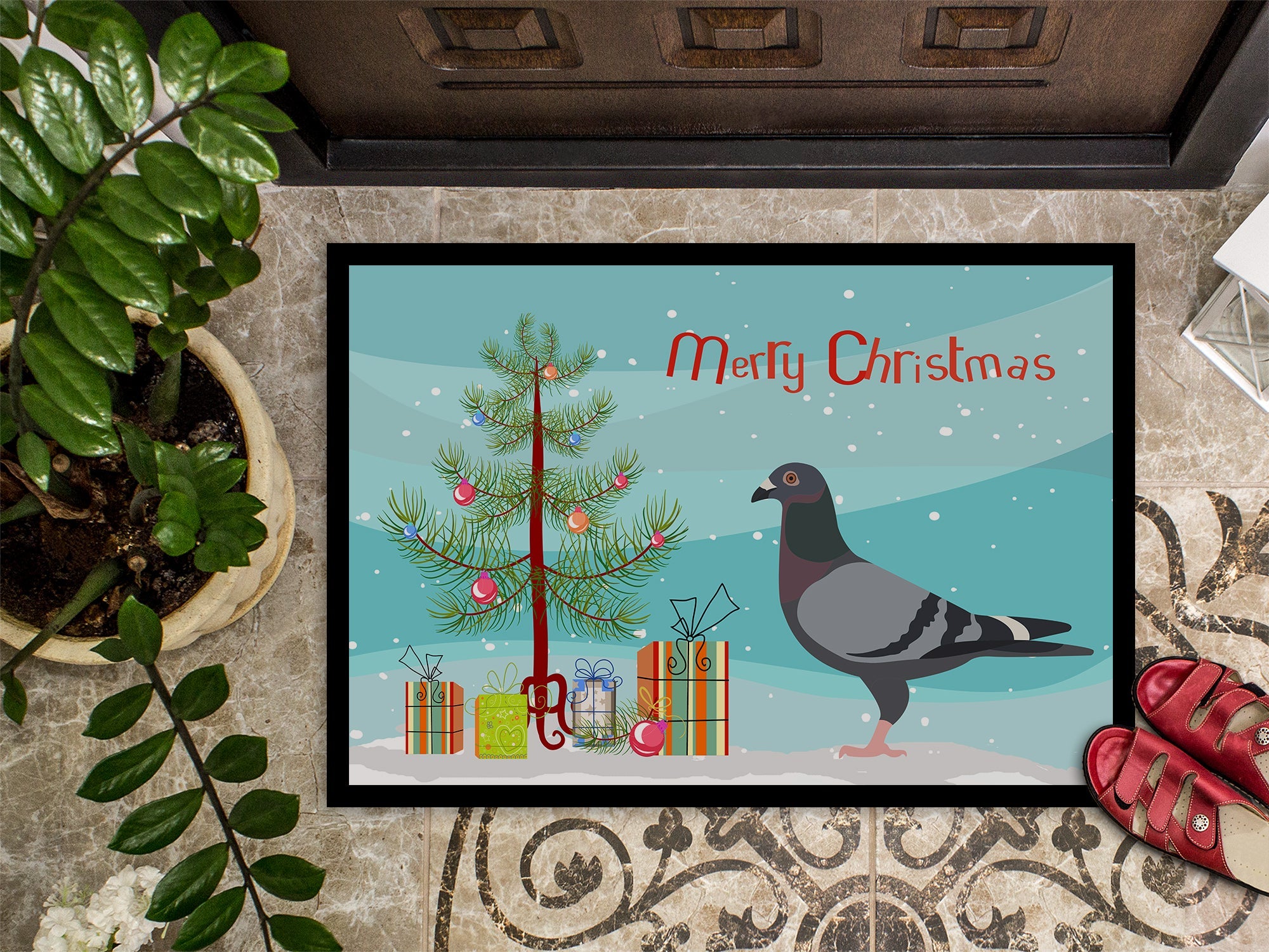 Racing Pigeon Christmas Doormat Indoor Outdoor 24H X 36W Front Door Mat Rugs for Entryway, Non Slip Washable Low Pile,