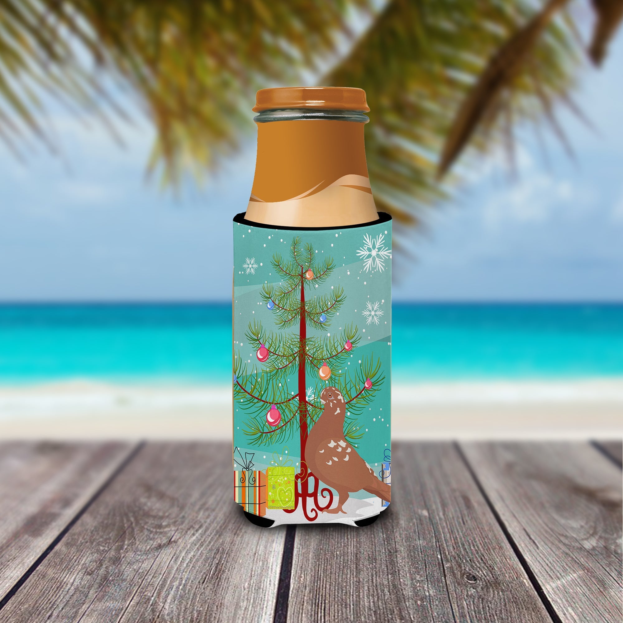 African Owl Pigeon Christmas Slim Can Hugger , Insulated Foam Hugger for 12 oz Slim Cans, Beer Bottles & Water Bottles, Printed in USA